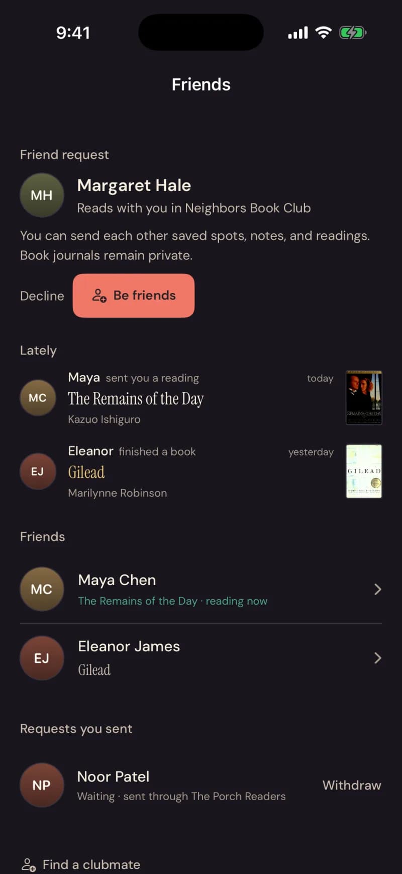Friends: a request from a clubmate, your friends and their reading
