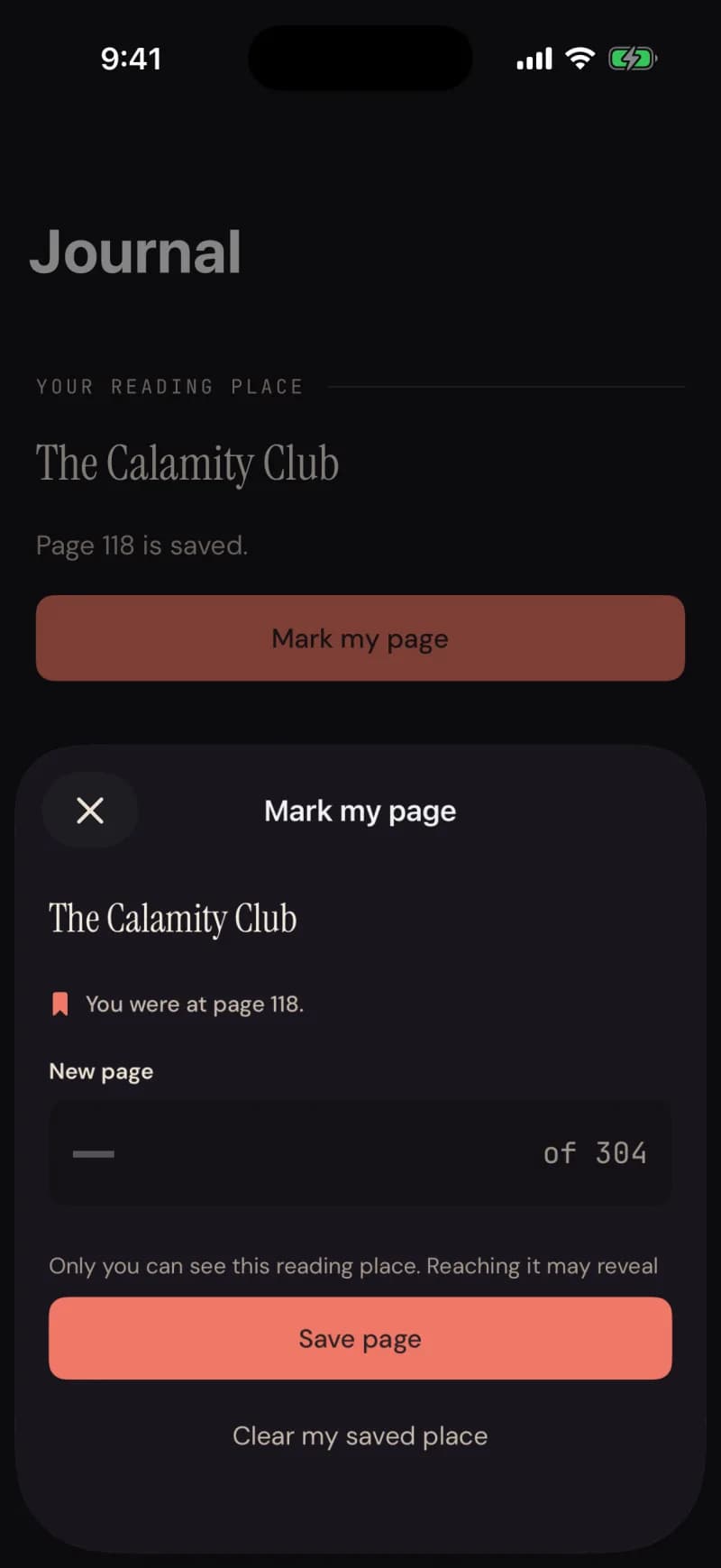 Mark my page: the new page number, and who can see your reading place